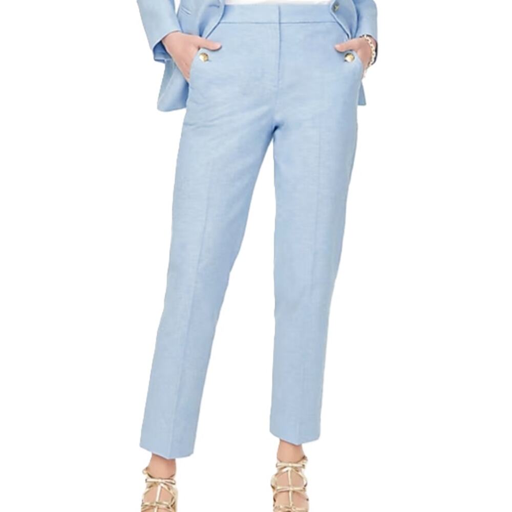 J.Crew Linen Blend Sailor Pant Sz 10 Light Blue Elastic Waist Gold Button Accent